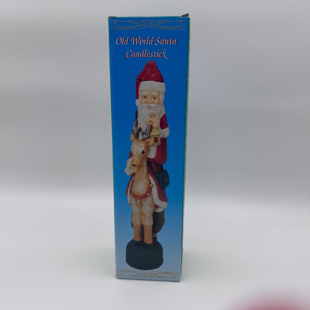 Old World Santa Candlestick Reindeer Figurine Christmas Decor 12 Inch